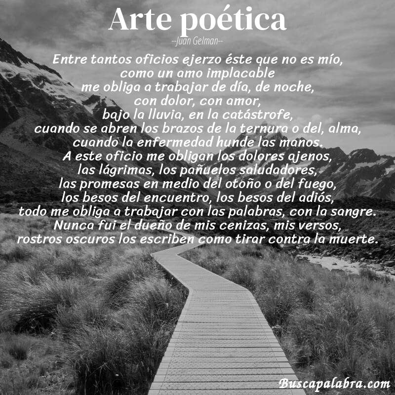 Poema arte poética de Juan Gelman con fondo de paisaje