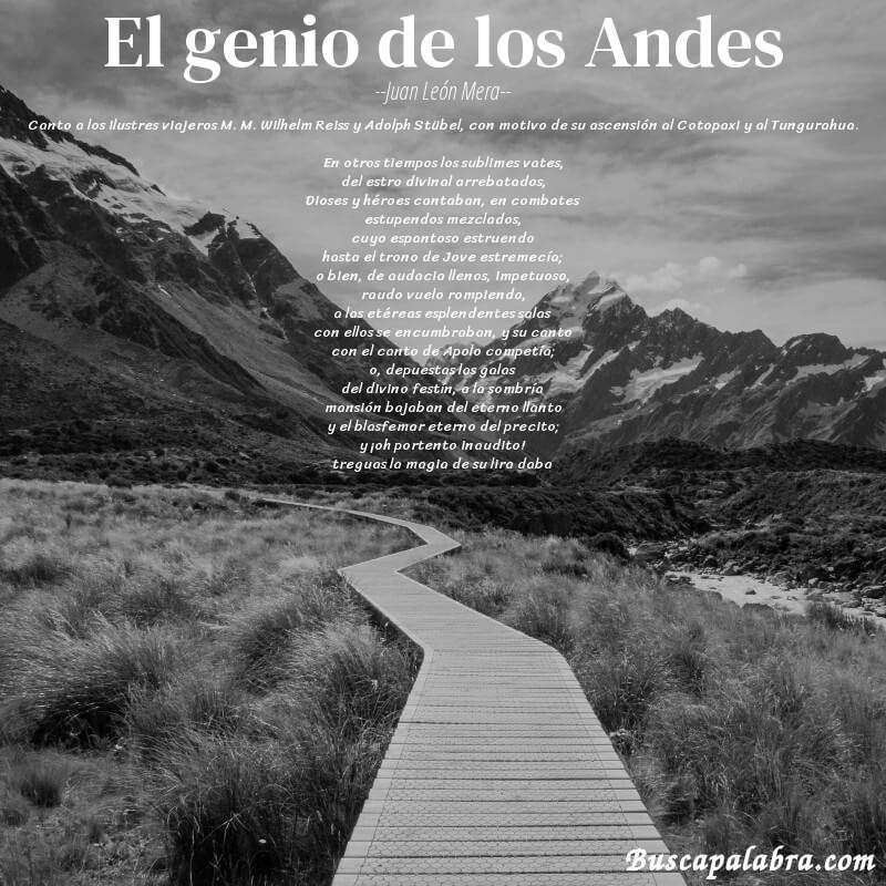 Poema El genio de los Andes de Juan León Mera con fondo de paisaje