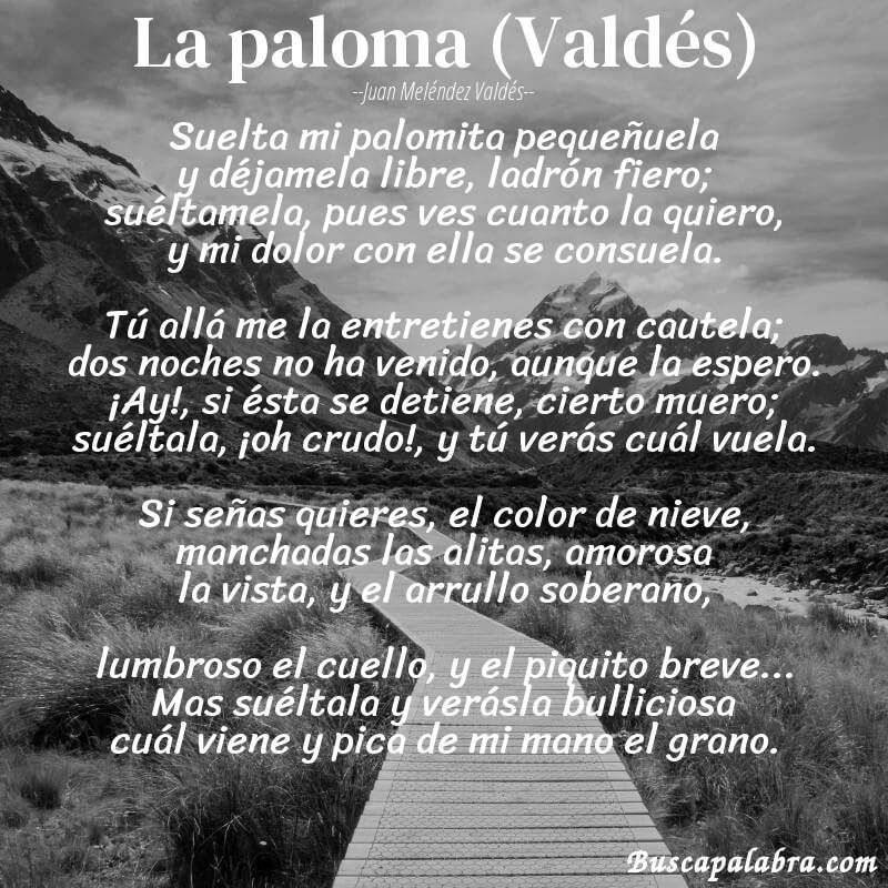 Poema La paloma (Valdés) de Juan Meléndez Valdés con fondo de paisaje