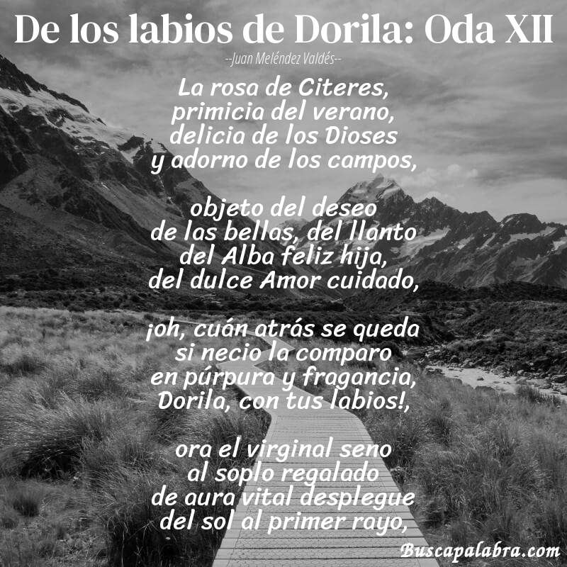 Poema De los labios de Dorila: Oda XII de Juan Meléndez Valdés con fondo de paisaje
