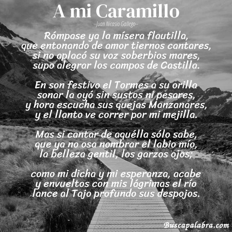 Poema A mi Caramillo de Juan Nicasio Gallego con fondo de paisaje