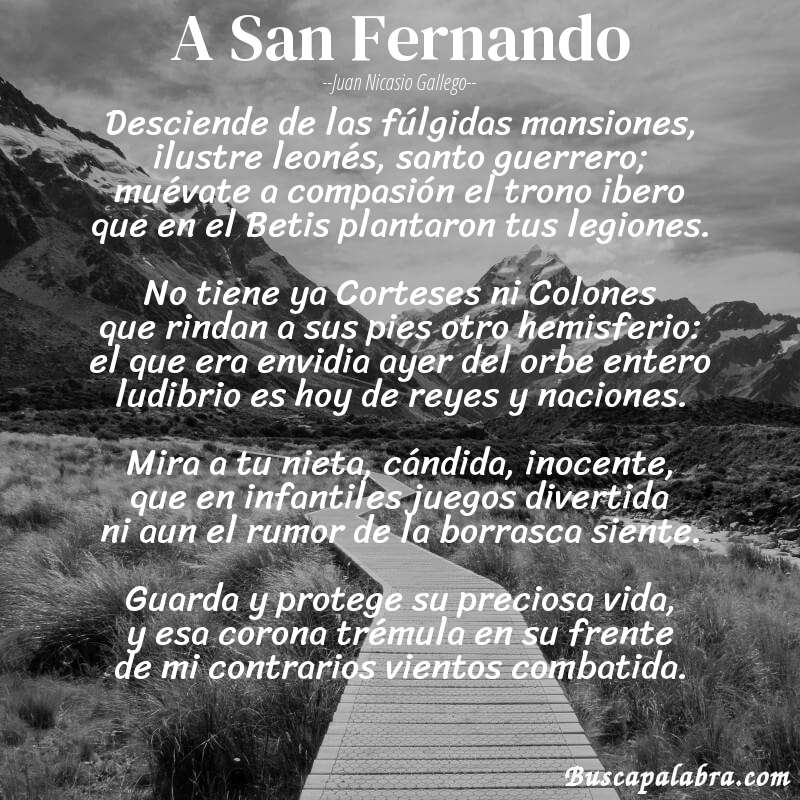 Poema A San Fernando de Juan Nicasio Gallego con fondo de paisaje