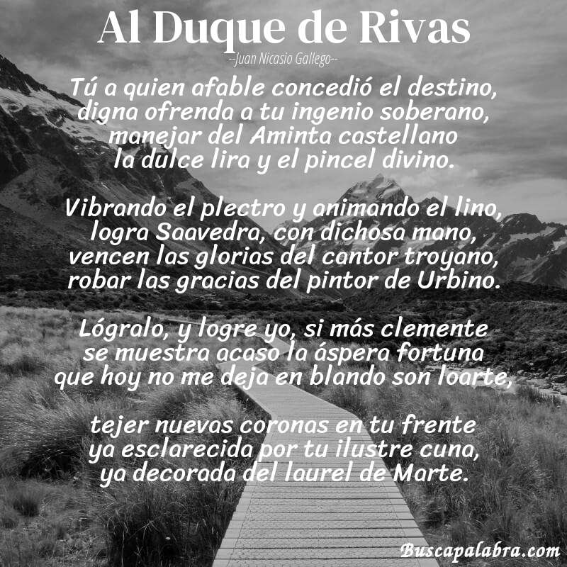 Poema Al Duque de Rivas de Juan Nicasio Gallego con fondo de paisaje
