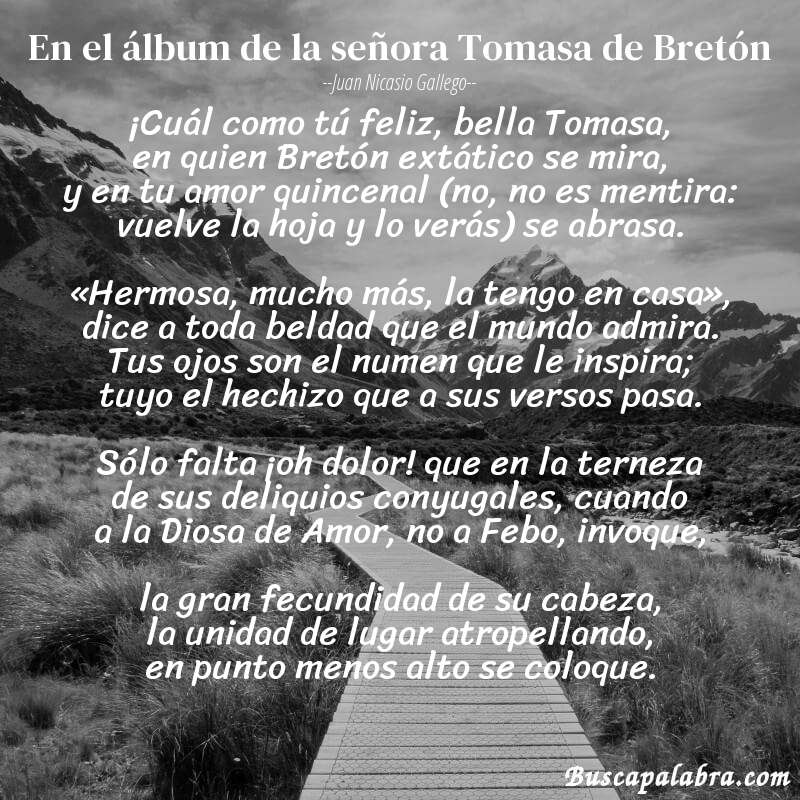 Poema En el álbum de la señora Tomasa de Bretón de Juan Nicasio Gallego con fondo de paisaje