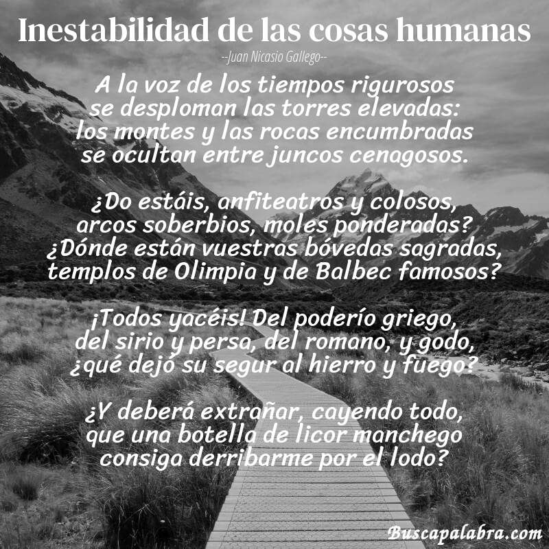 Poema Inestabilidad de las cosas humanas de Juan Nicasio Gallego con fondo de paisaje