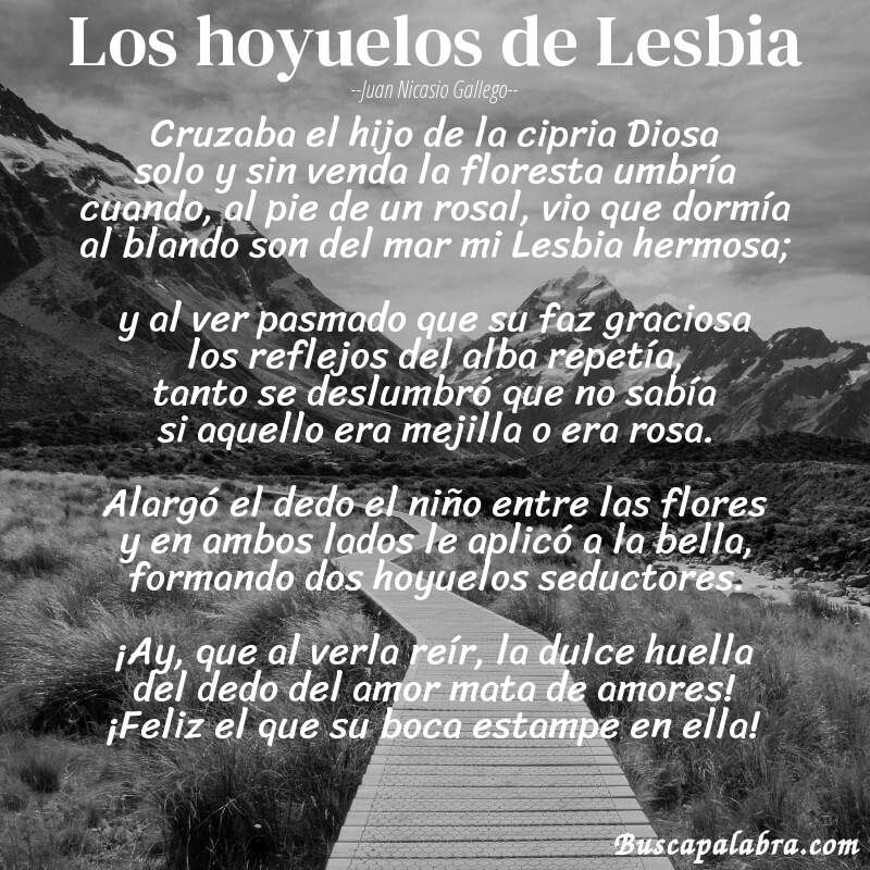 Poema Los hoyuelos de Lesbia de Juan Nicasio Gallego con fondo de paisaje