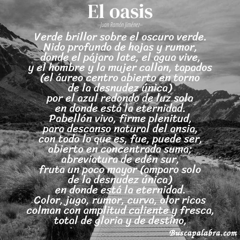 Poema el oasis de Juan Ramón Jiménez con fondo de paisaje