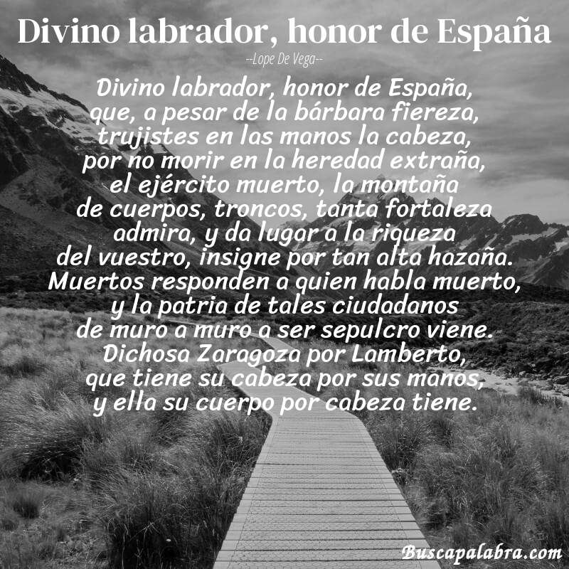 Poema Divino labrador, honor de España de Lope de Vega con fondo de paisaje