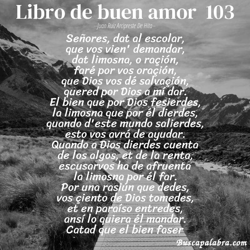 Poema libro de buen amor  103 de Juan Ruiz Arcipreste de Hita con fondo de paisaje
