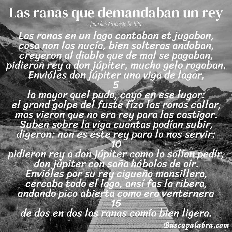 Poema las ranas que demandaban un rey de Juan Ruiz Arcipreste de Hita con fondo de paisaje
