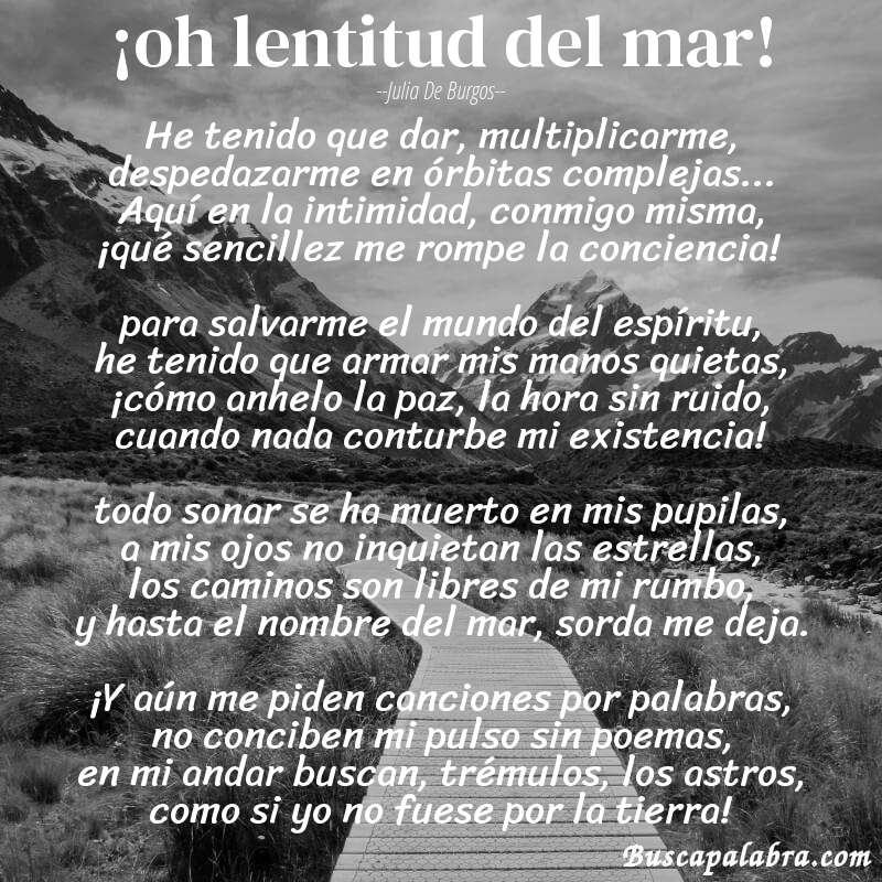 Poema ¡oh lentitud del mar! de Julia de Burgos con fondo de paisaje