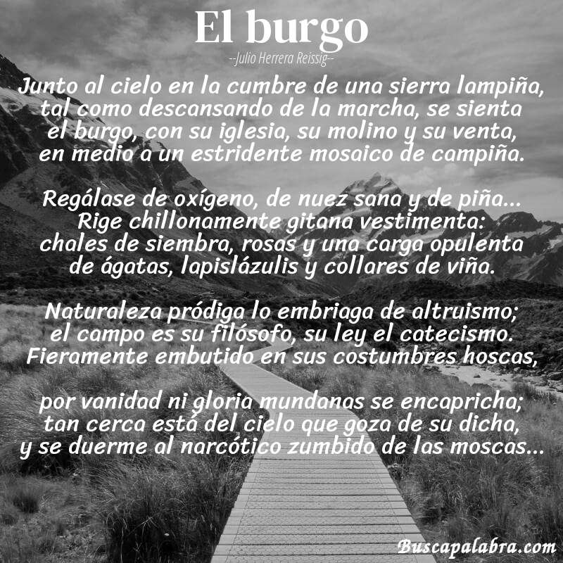 Poema El burgo de Julio Herrera Reissig con fondo de paisaje