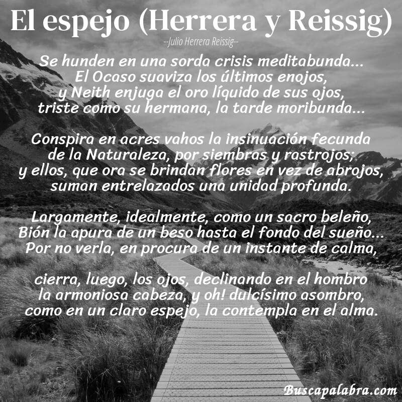Poema El espejo (Herrera y Reissig) de Julio Herrera Reissig con fondo de paisaje