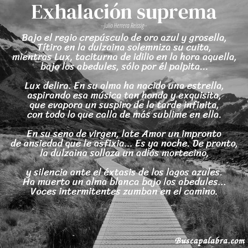 Poema Exhalación suprema de Julio Herrera Reissig con fondo de paisaje