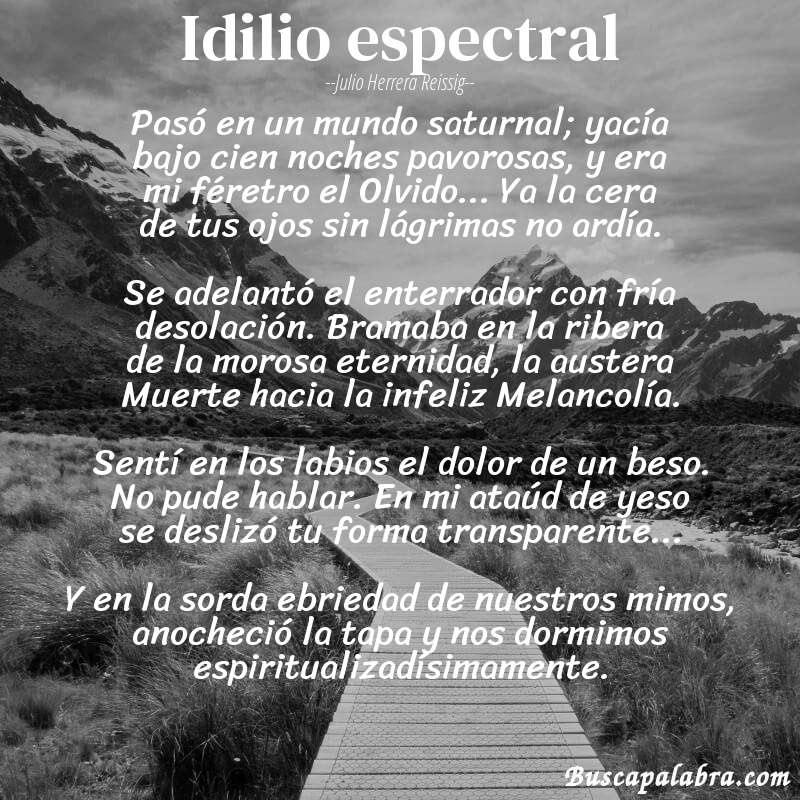 Poema Idilio espectral de Julio Herrera Reissig con fondo de paisaje