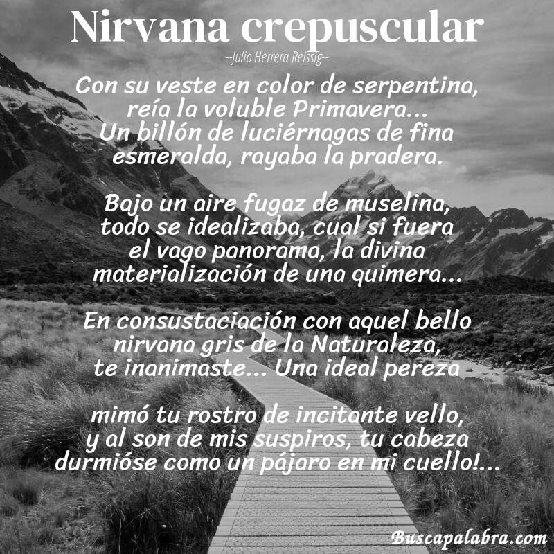Poema Nirvana crepuscular de Julio Herrera Reissig con fondo de paisaje