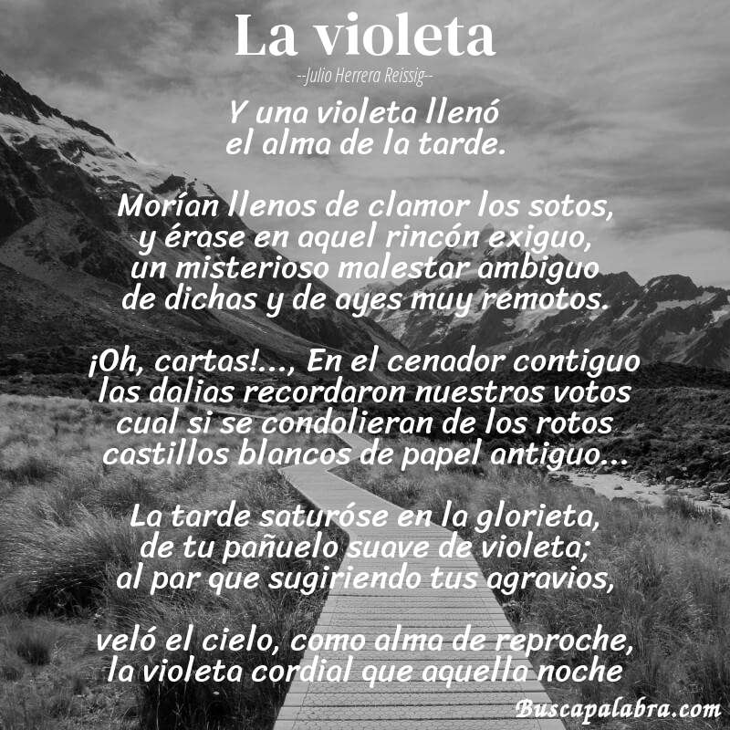 Poema la violeta de Julio Herrera Reissig con fondo de paisaje