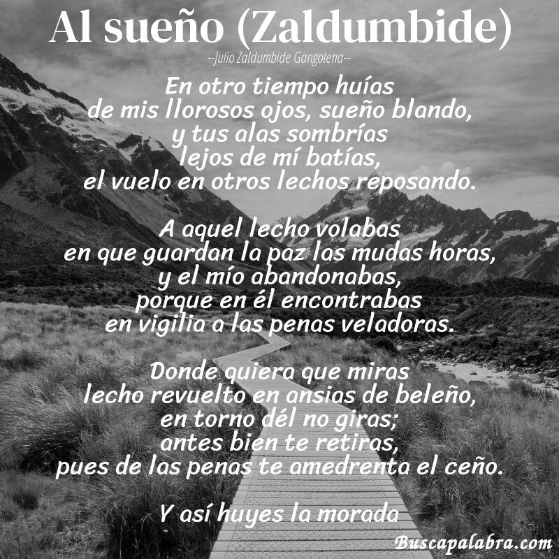 Poema Al sueño (Zaldumbide) de Julio Zaldumbide Gangotena con fondo de paisaje