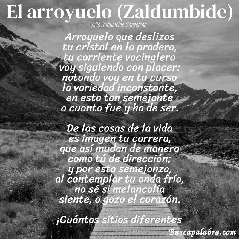 Poema El arroyuelo (Zaldumbide) de Julio Zaldumbide Gangotena con fondo de paisaje