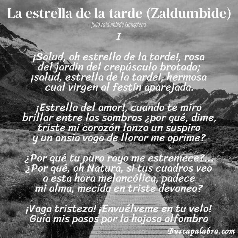 Poema La estrella de la tarde (Zaldumbide) de Julio Zaldumbide Gangotena con fondo de paisaje