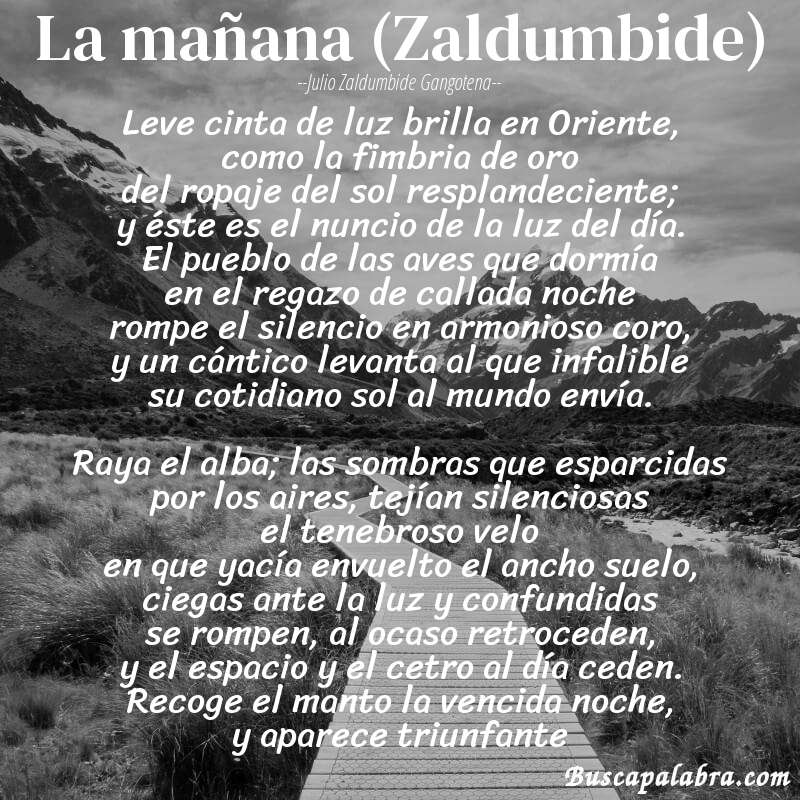 Poema La mañana (Zaldumbide) de Julio Zaldumbide Gangotena con fondo de paisaje
