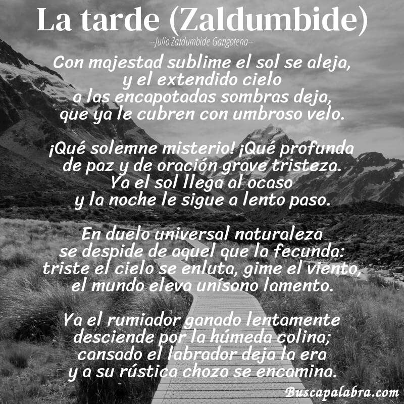 Poema La tarde (Zaldumbide) de Julio Zaldumbide Gangotena con fondo de paisaje
