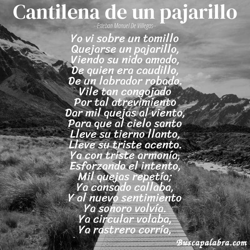 Poema Cantilena de un pajarillo de Esteban Manuel de Villegas con fondo de paisaje