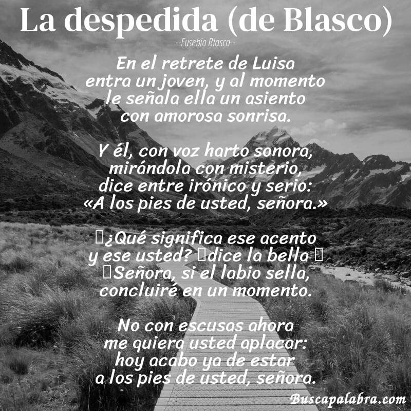 Poema La despedida (de Blasco) de Eusebio Blasco con fondo de paisaje