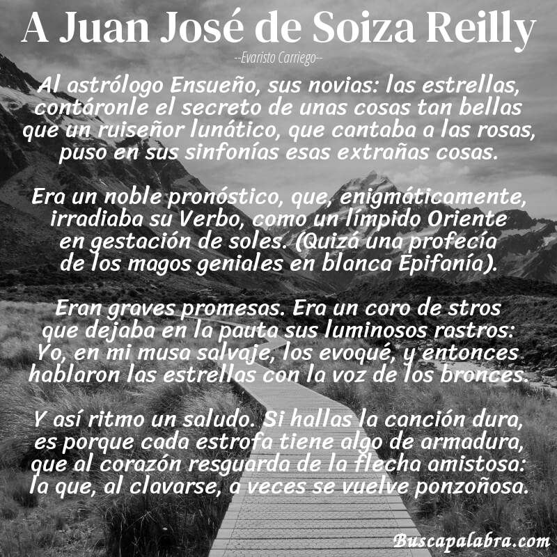 Poema A Juan José de Soiza Reilly de Evaristo Carriego con fondo de paisaje