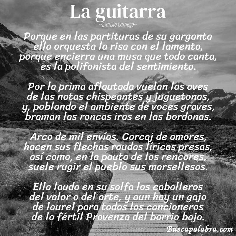 Poema La guitarra de Evaristo Carriego con fondo de paisaje