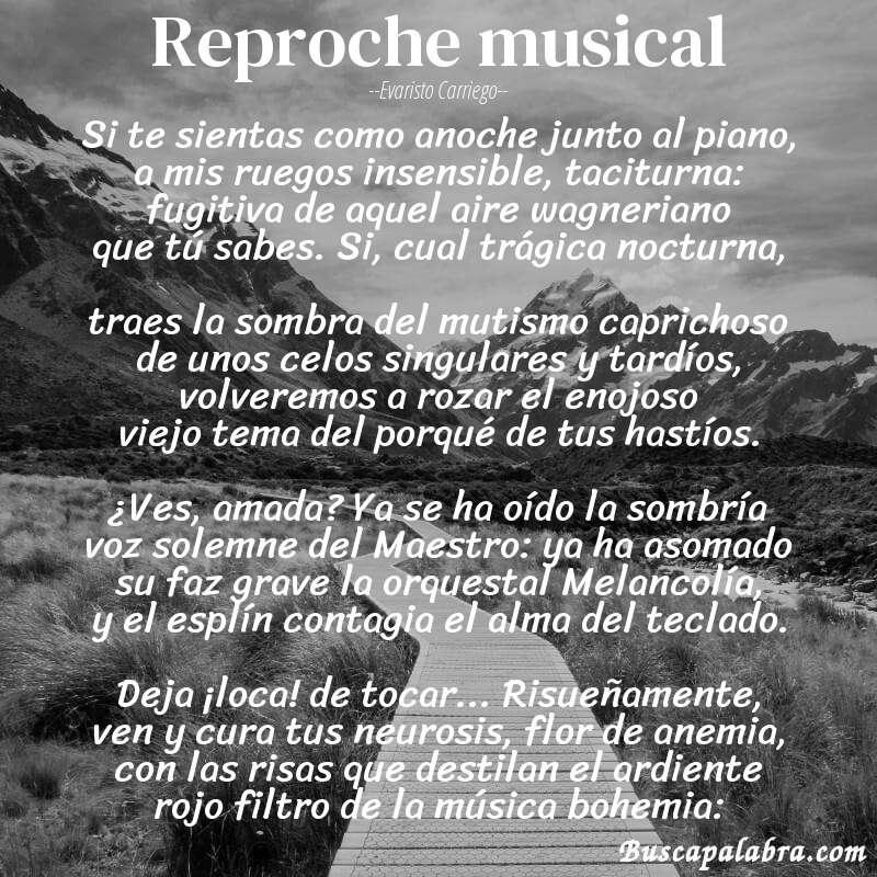 Poema Reproche musical de Evaristo Carriego con fondo de paisaje