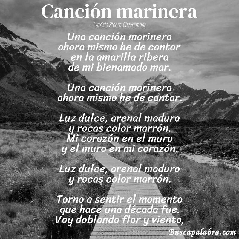 Poema canción marinera de Evaristo Ribera Chevremont con fondo de paisaje