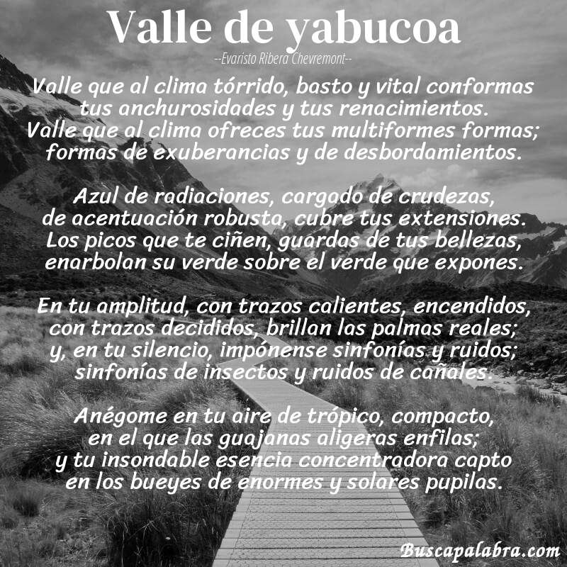 Poema valle de yabucoa de Evaristo Ribera Chevremont con fondo de paisaje