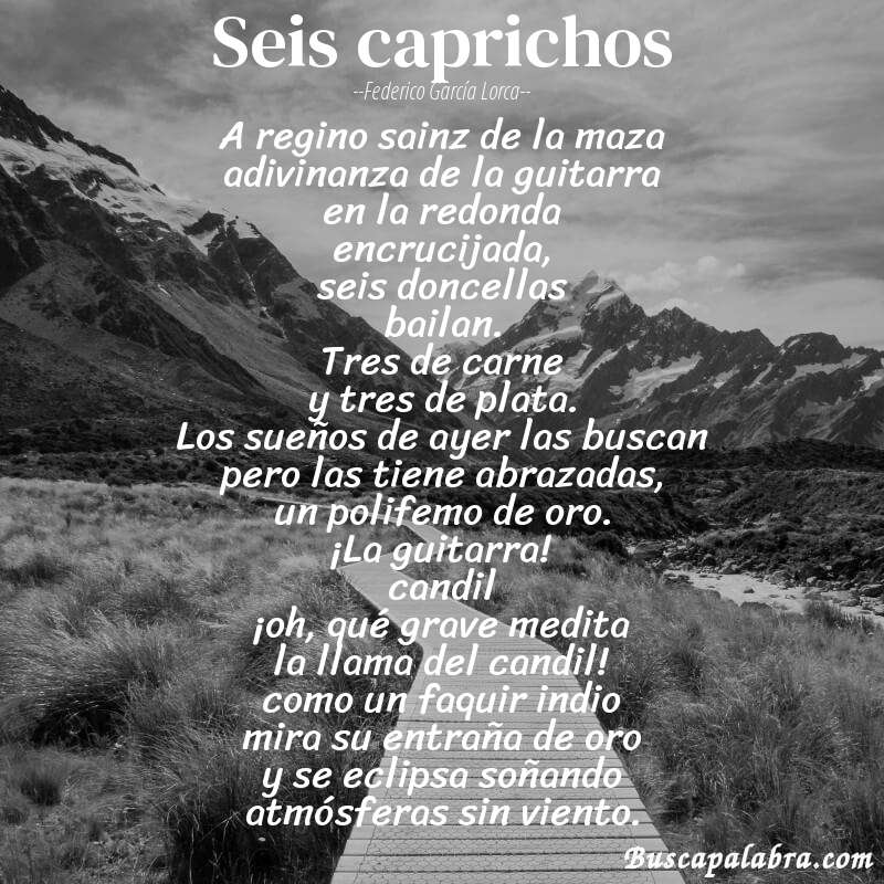 Poema seis caprichos de Federico García Lorca con fondo de paisaje