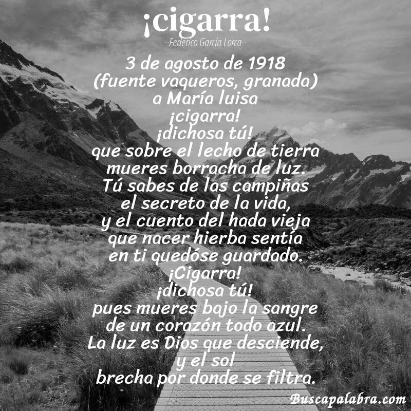 Poema ¡cigarra! de Federico García Lorca con fondo de paisaje