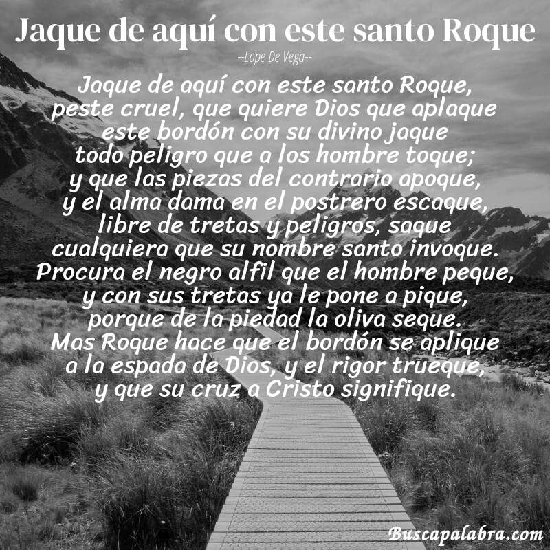 Poema Jaque de aquí con este santo Roque de Lope de Vega con fondo de paisaje