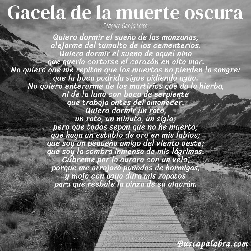 Poema gacela de la muerte oscura de Federico García Lorca con fondo de paisaje
