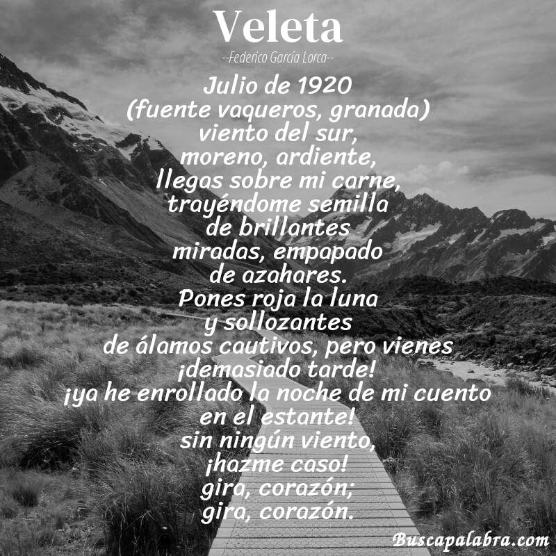 Poema veleta de Federico García Lorca con fondo de paisaje