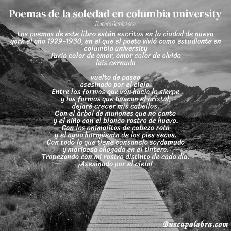 Poema poemas de la soledad en columbia university de Federico García Lorca con fondo de paisaje