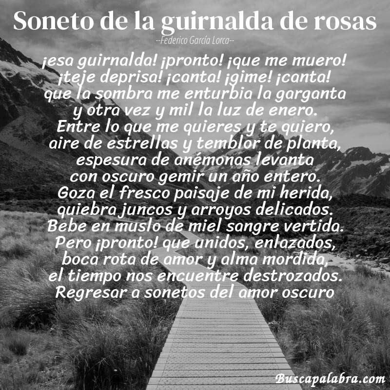 Poema soneto de la guirnalda de rosas de Federico García Lorca con fondo de paisaje