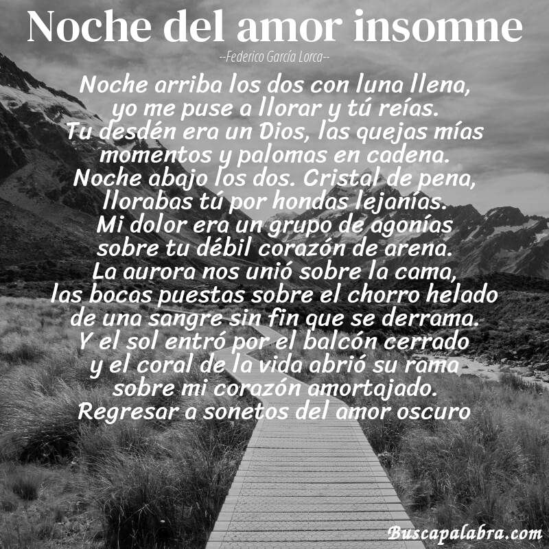 Poema noche del amor insomne de Federico García Lorca con fondo de paisaje
