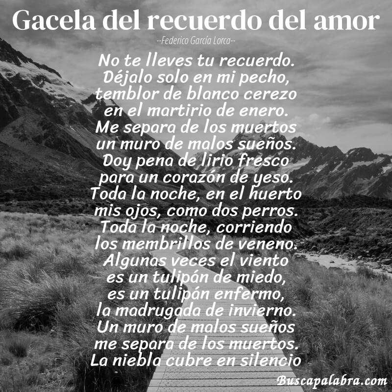 Poema gacela del recuerdo del amor de Federico García Lorca con fondo de paisaje