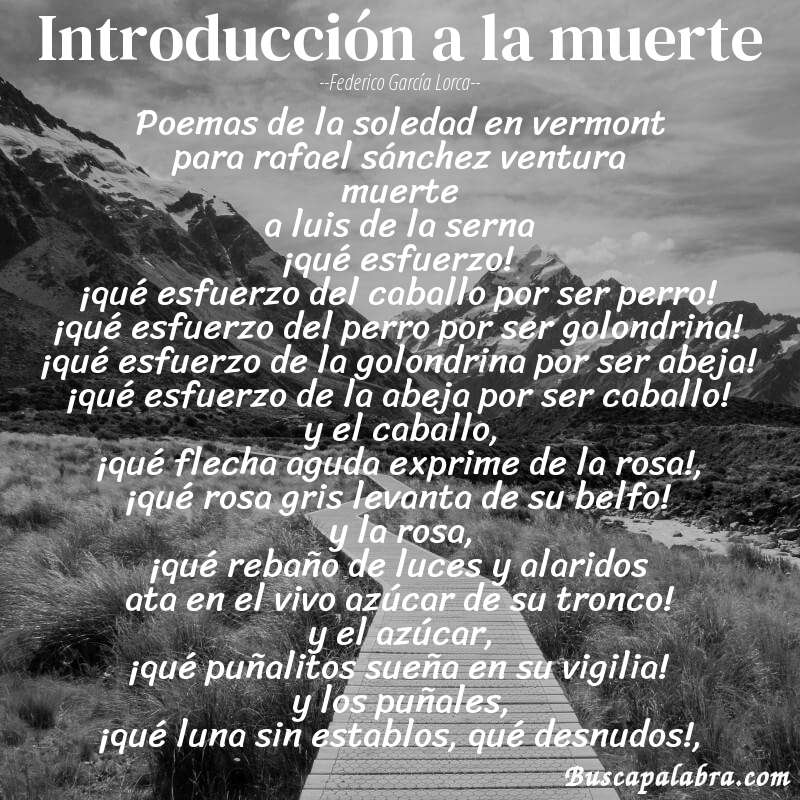 Poema introducción a la muerte de Federico García Lorca con fondo de paisaje