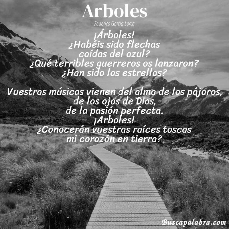 Poema Arboles de Federico García Lorca con fondo de paisaje