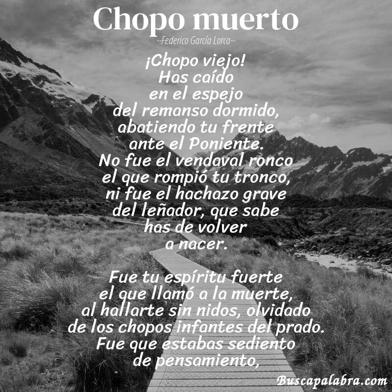 Poema Chopo muerto de Federico García Lorca con fondo de paisaje