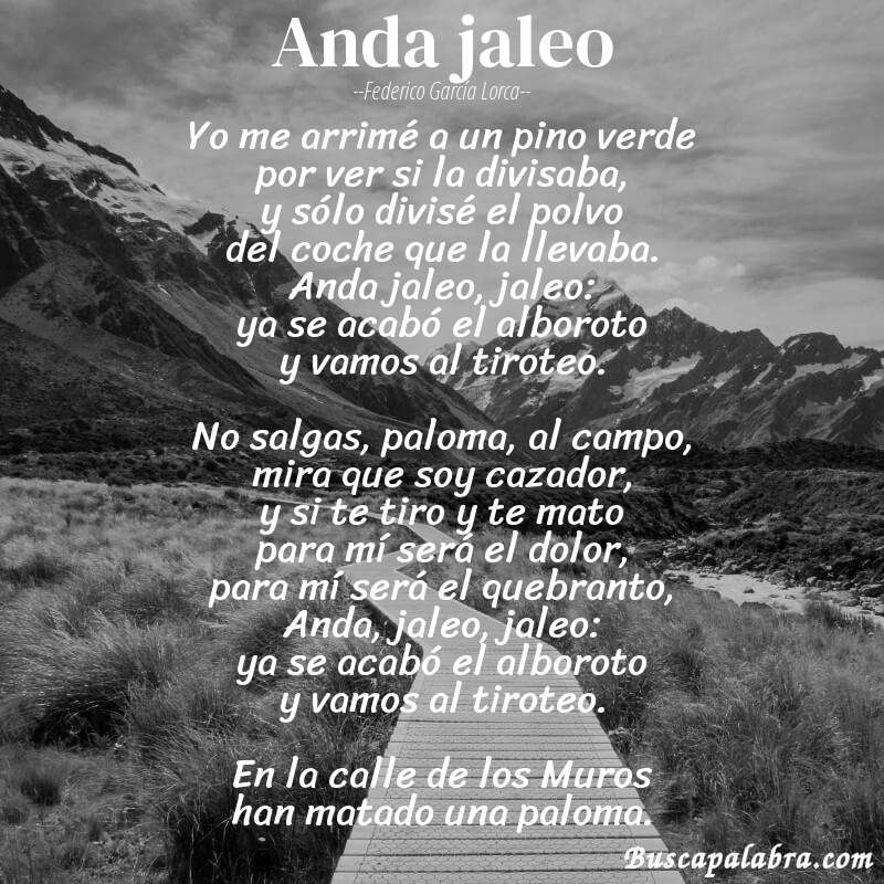 Poema Anda jaleo de Federico García Lorca con fondo de paisaje