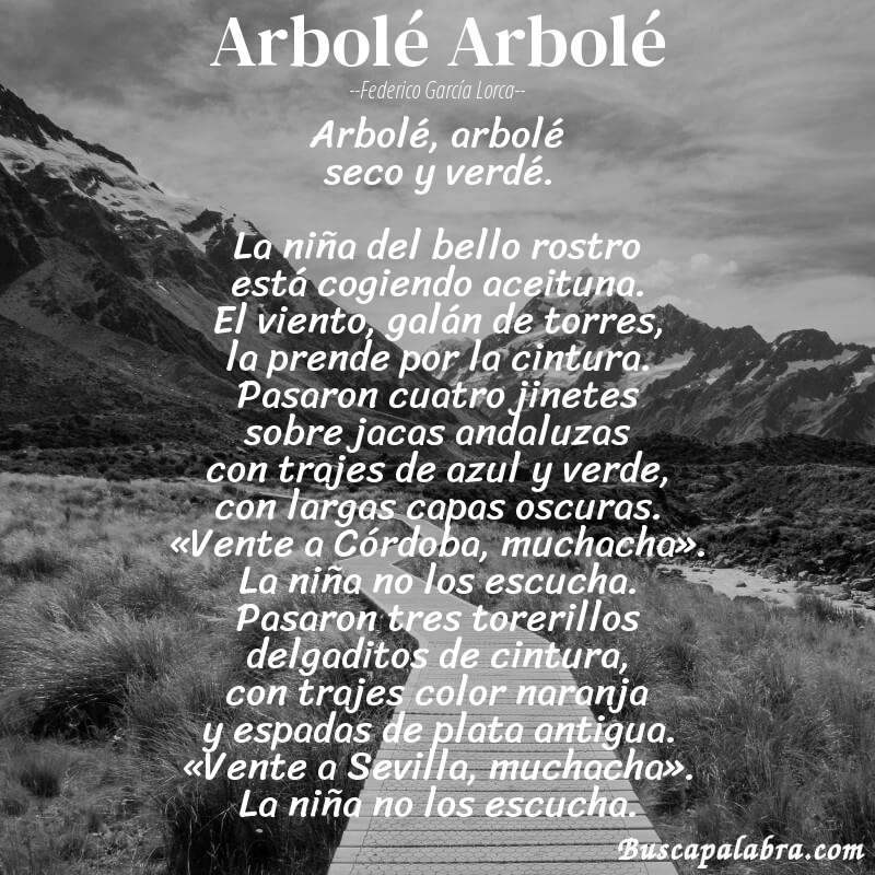 Poema Arbolé Arbolé de Federico García Lorca con fondo de paisaje