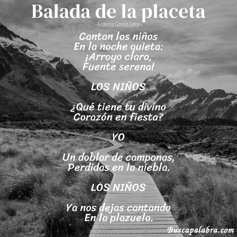 Poema Balada de la placeta de Federico García Lorca con fondo de paisaje