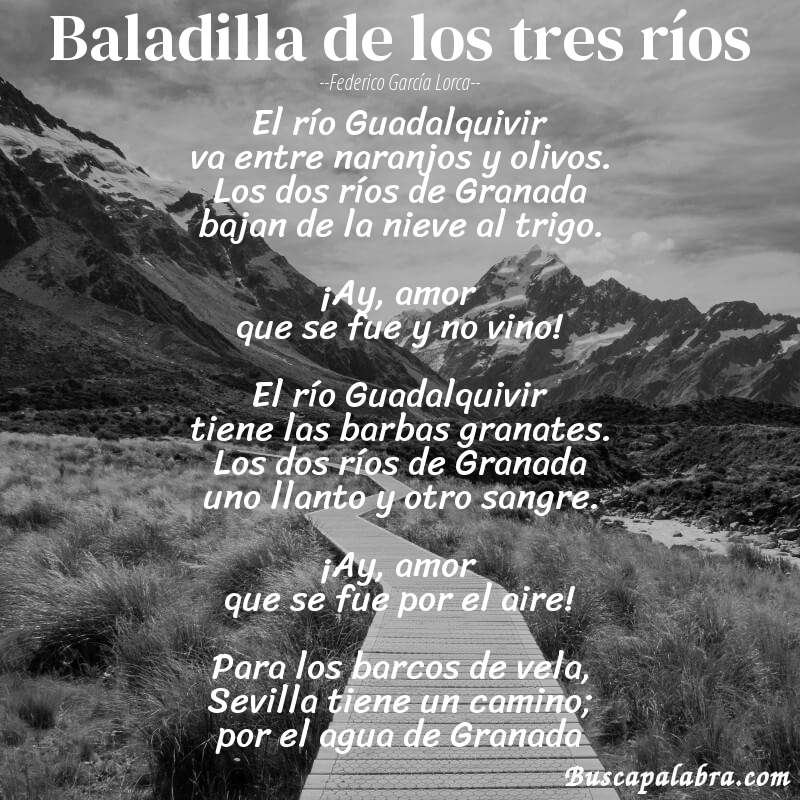 Poema Baladilla de los tres ríos de Federico García Lorca con fondo de paisaje