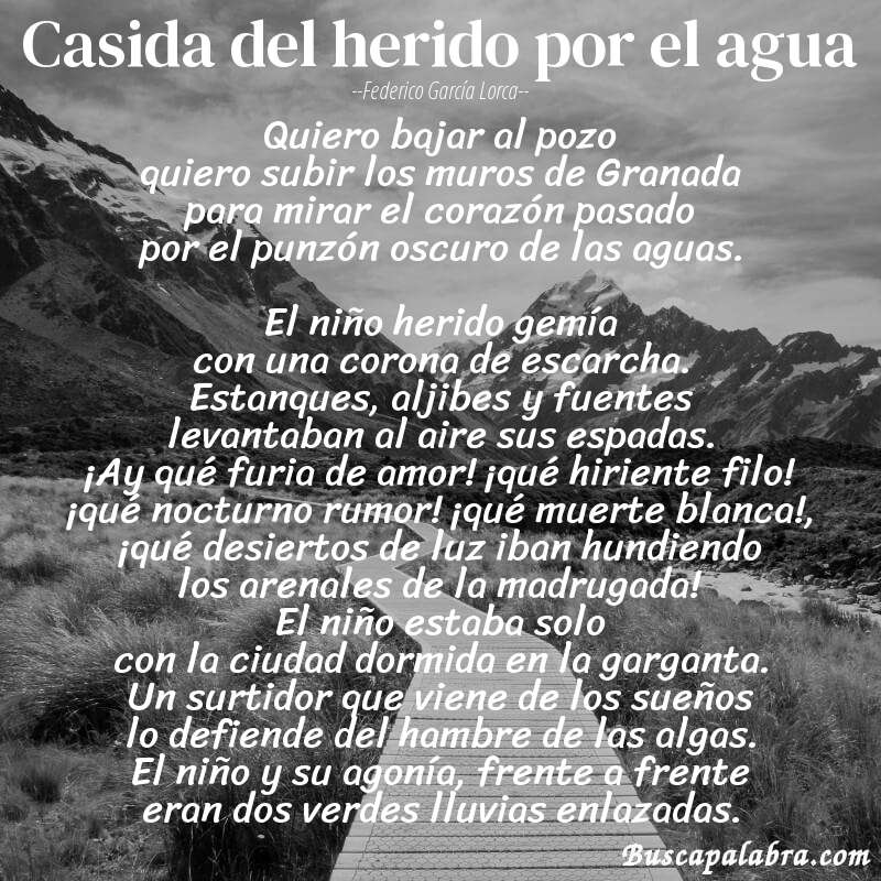 Poema Casida del herido por el agua de Federico García Lorca con fondo de paisaje